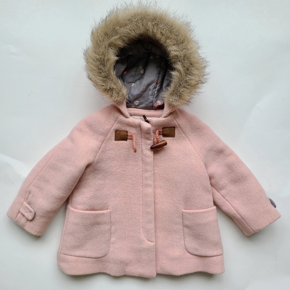 Zara Pink Fur Hood Coat - Picture 1 of 4